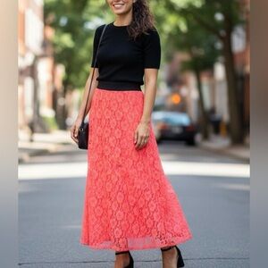 LuLaRoe Lucy bright pink bohemian Lace Maxi Skirt with elastic waist NWOT